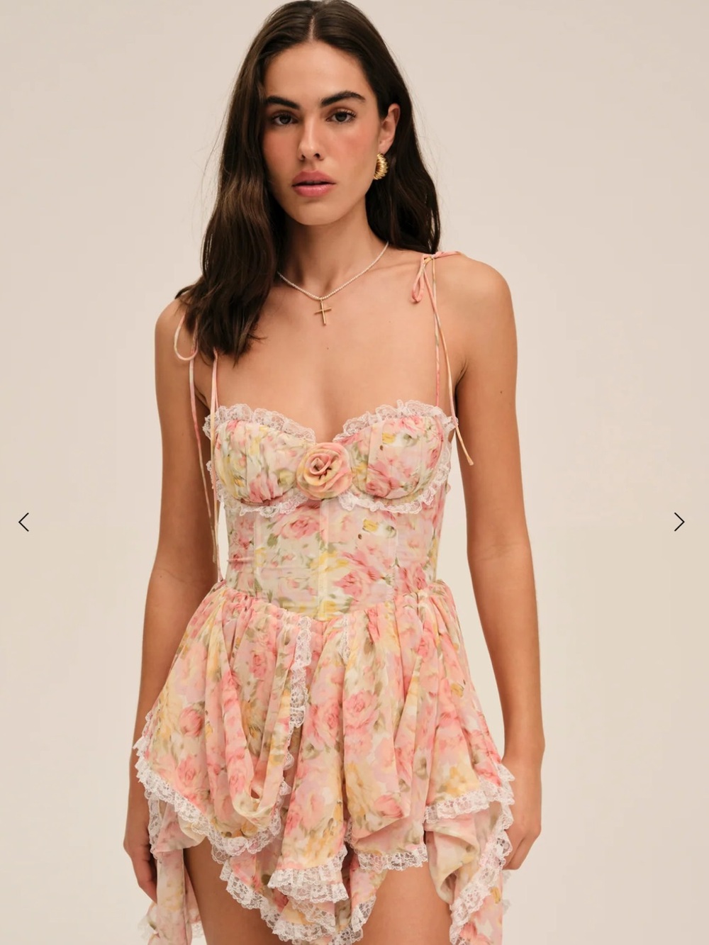 Floral Lace Bustier Mini Dress in Pastel Pink